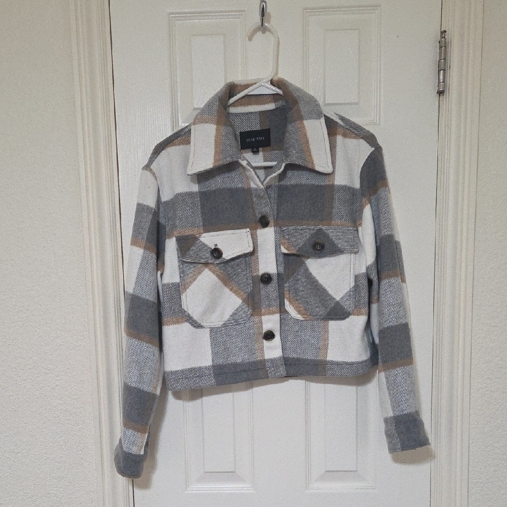 Love Tree Gray and Tan Plaid Utility Jacket